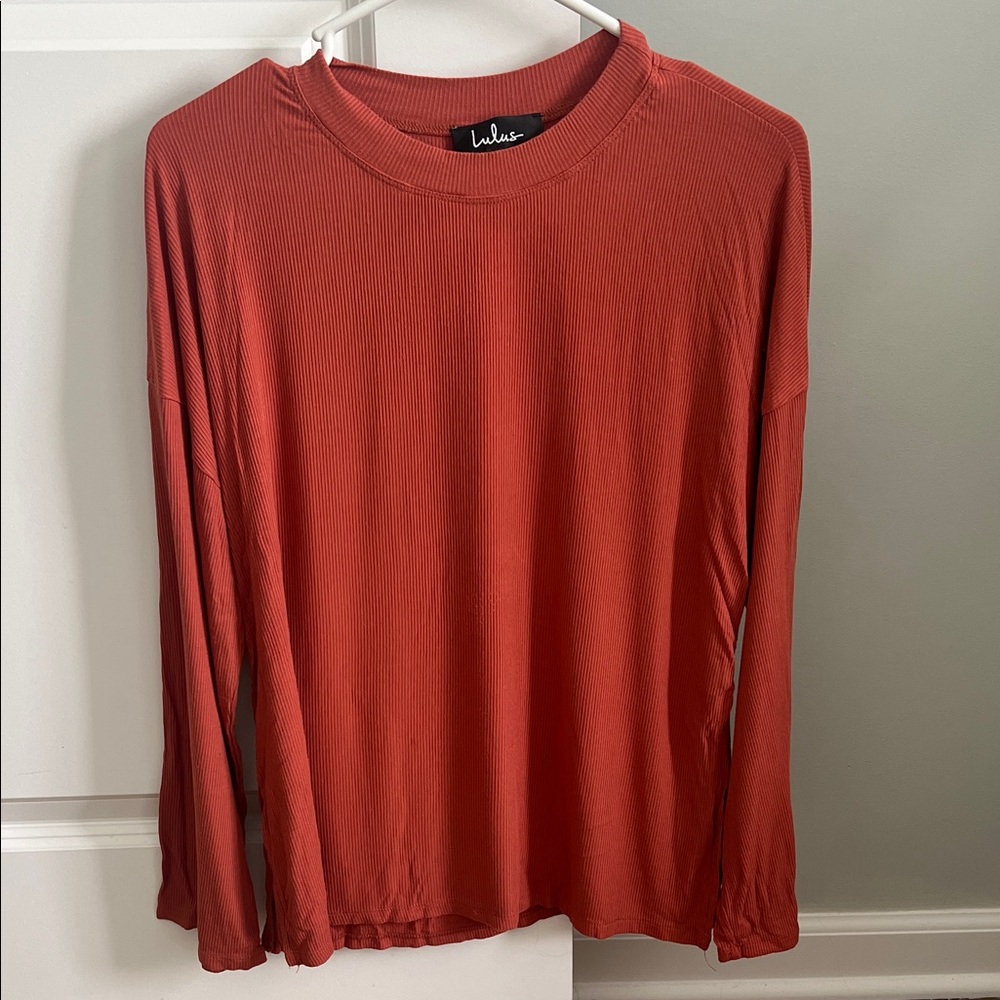 Lulu's Ribbed Long Sleeve Top in Rust